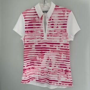 Callaway Opti-Dri Women’s Pink and White Striped short sleeve golf polo